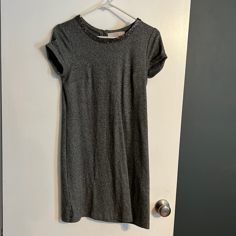 Loft, beaded collar, short sleeve dress
